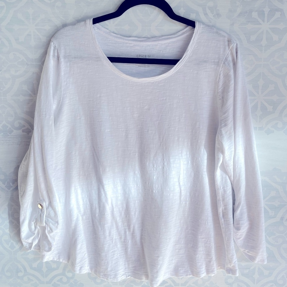 Chico’s 3/4 sleeve white tee large